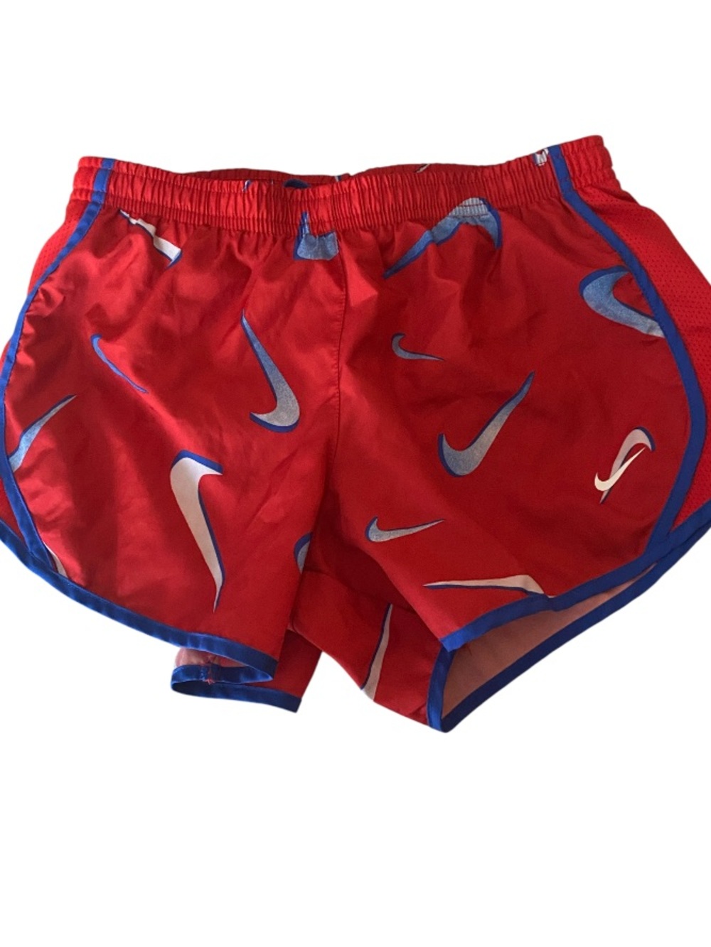 Nike Red Running Shorts with Blue Swoosh